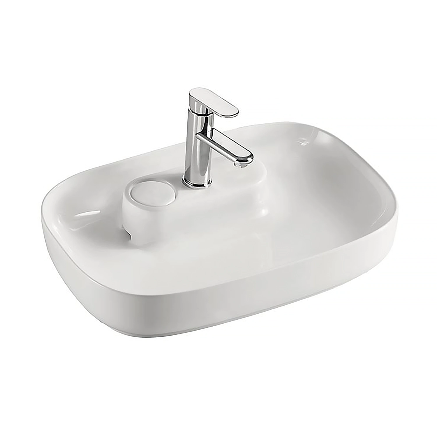 glossy white rectangle bathroom vessel sink with elevated side drain MC-3581 
